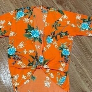 Sunday Morning Floral Beach Cover Up Kimono Orange Boho One Size